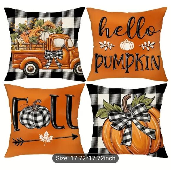 Set of Four Fall Themed Throw Pillow Covers 18x18 NEW - Picture 1 of 7